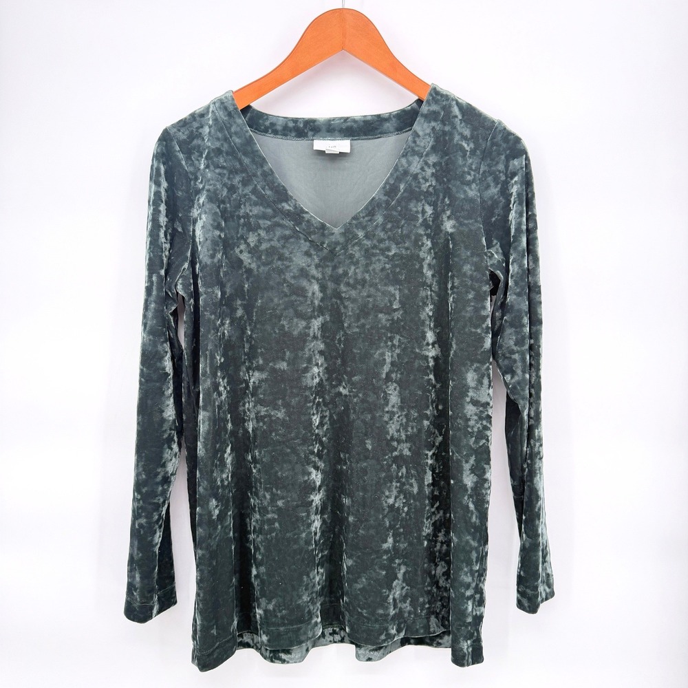 J Jill Top Burnout Velvet V-Neck Long Sleeve Crushed Holiday Size Small